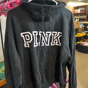 PINK Victoria's Secret Black Hoodie with White Logo Tag